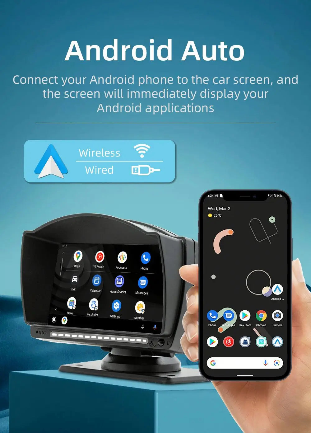 4.7" IPS HD Dual Frequency Portable Car Radio Wireless Carplay Android Auto Reversing Aid Universal Fitment Multimedia Car