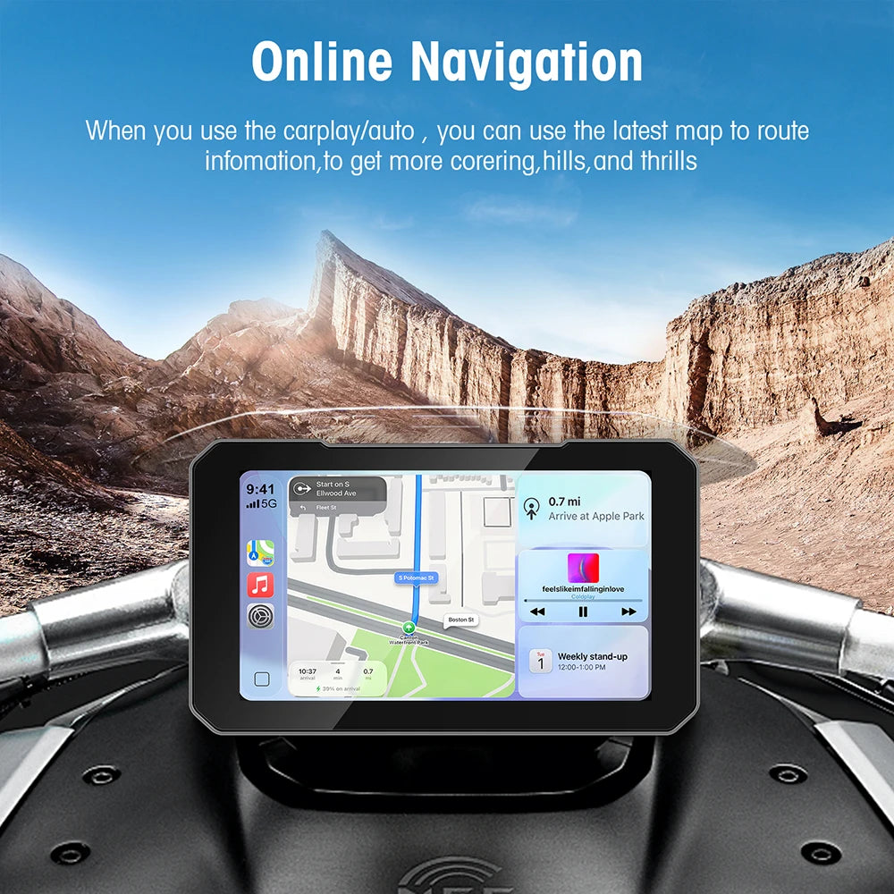 5-Inch Touch Screen Motorcycle CarPlay Screen Support Wireless CarPlay and Android Auto  Waterproof