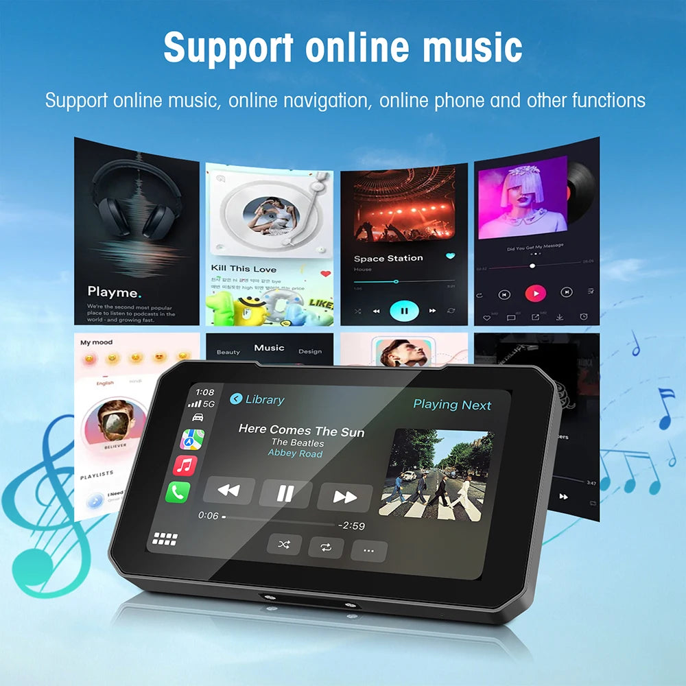 5-Inch Touch Screen Motorcycle CarPlay Screen Support Wireless CarPlay and Android Auto  Waterproof