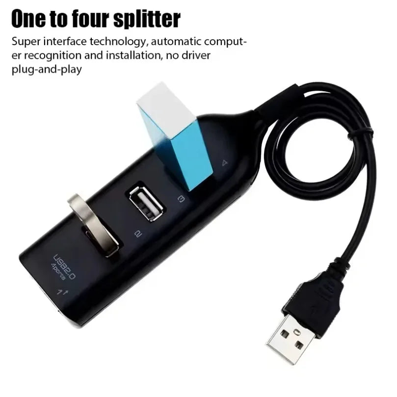 2025 High Speed USB Hub 4 Port USB 2.0 with Cable Mini USB Splitter Hub Use Power Adapter Multiple Socket For PC Laptop Notebook