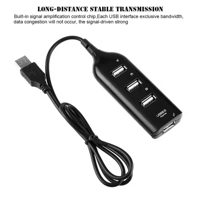 2025 High Speed USB Hub 4 Port USB 2.0 with Cable Mini USB Splitter Hub Use Power Adapter Multiple Socket For PC Laptop Notebook